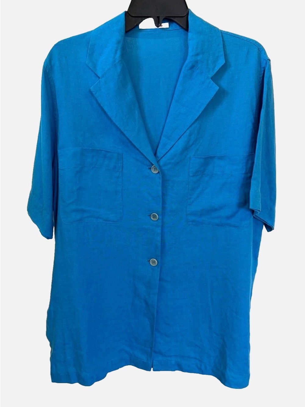 René Lezard 100% Linen Button Front Tunic 12 EU 40 Blue Short Sleeve Top